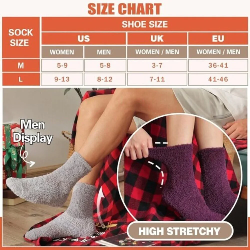 Fuzzy Winter Socks Thick Cozy Plush for Men & Women (2 Sizes M/L)